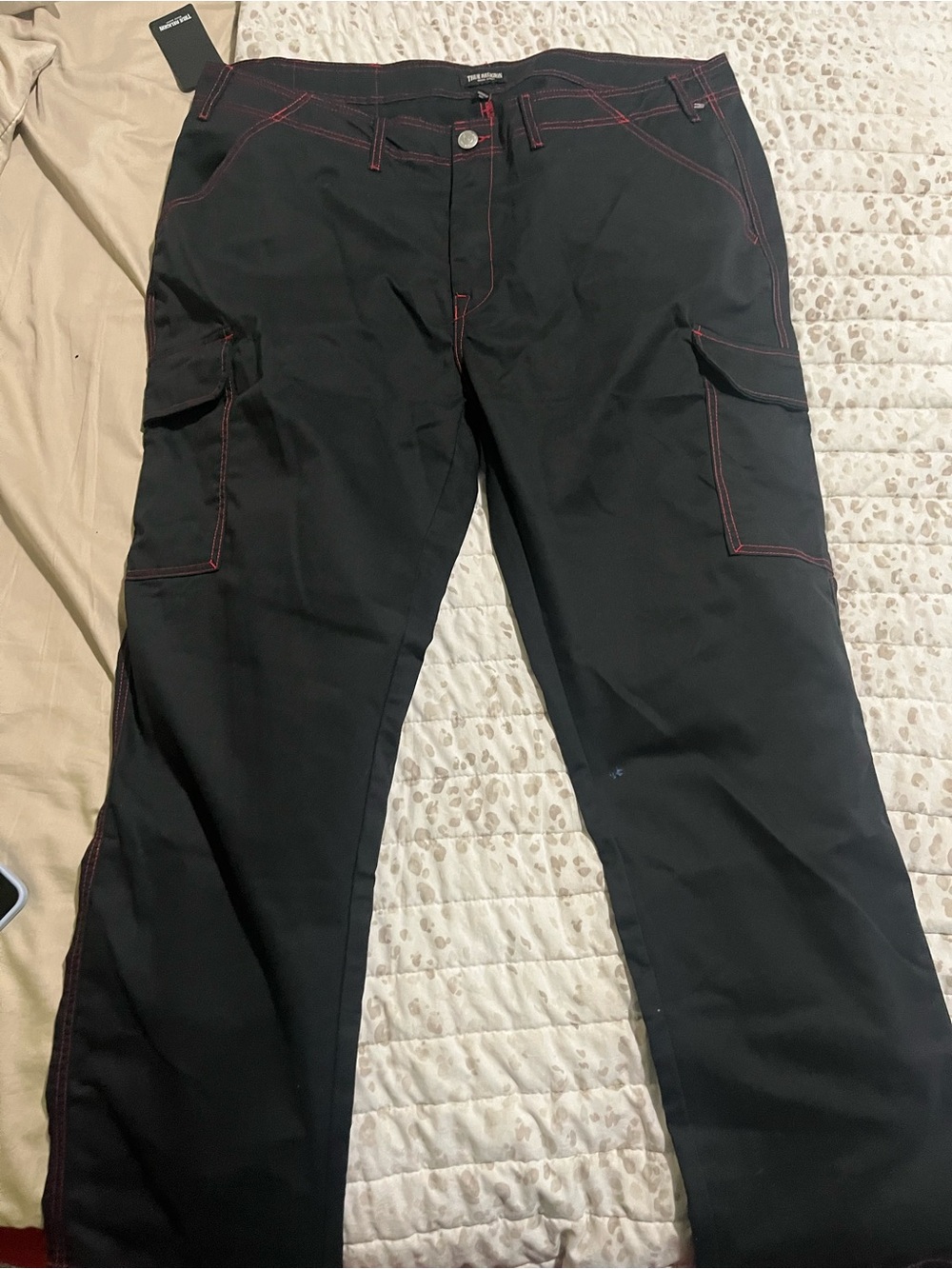 True Religion Black Cargo Pants with Red Contrast Stitching